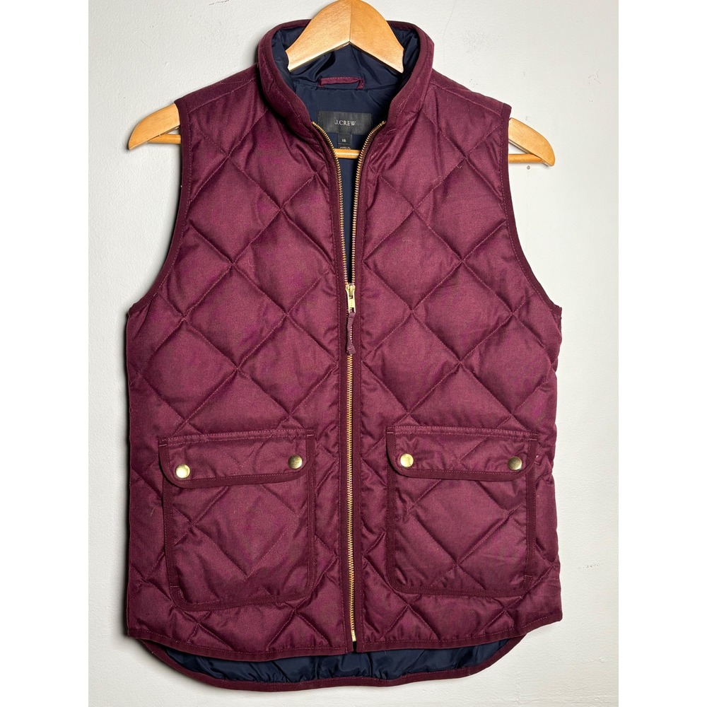 J.Crew Excursion Quilted Down‎ Vest Burgundy Preppy Layering XS